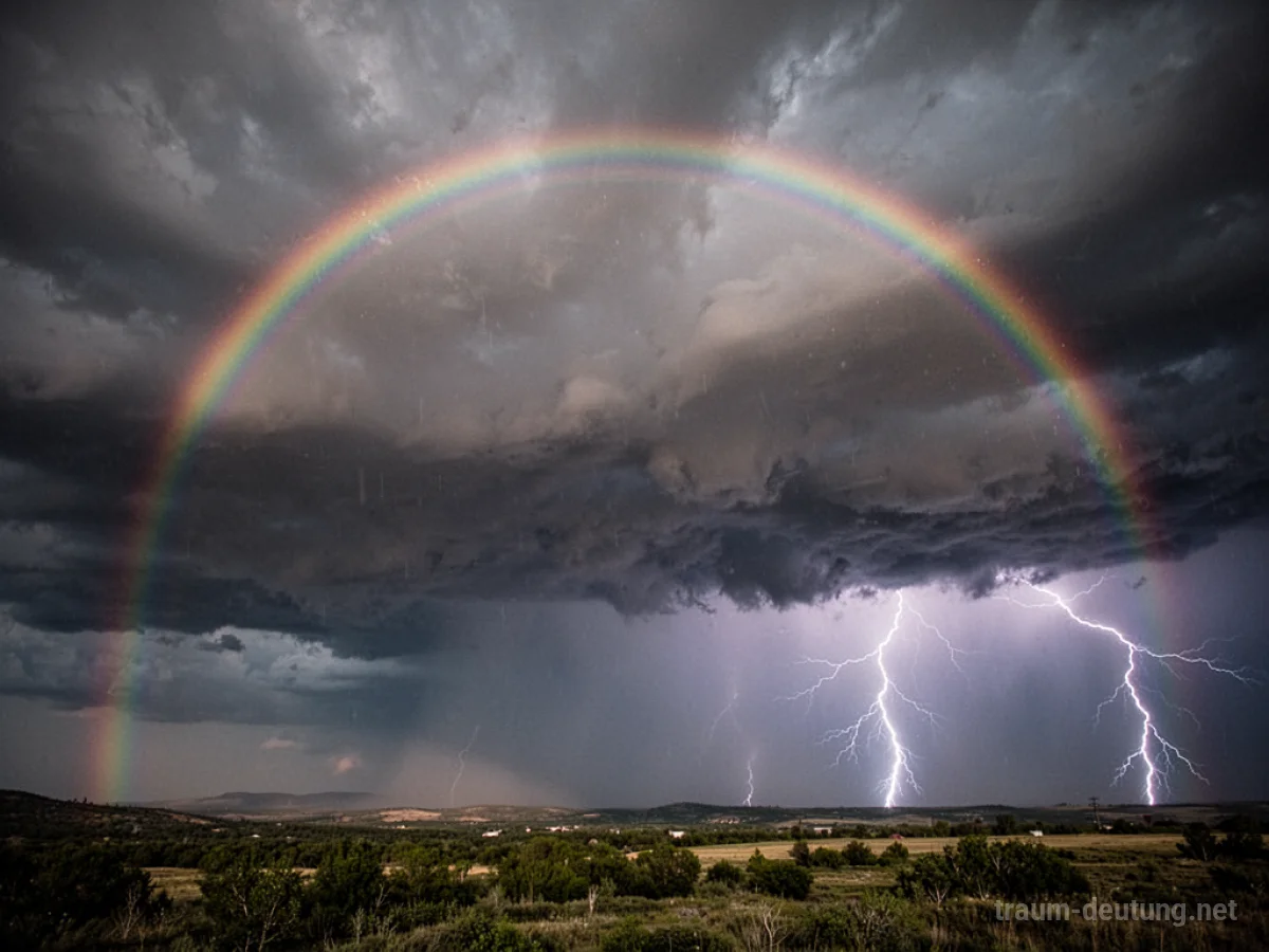 Regenbogen über stürmischem Himmel mit Gewitterwolken