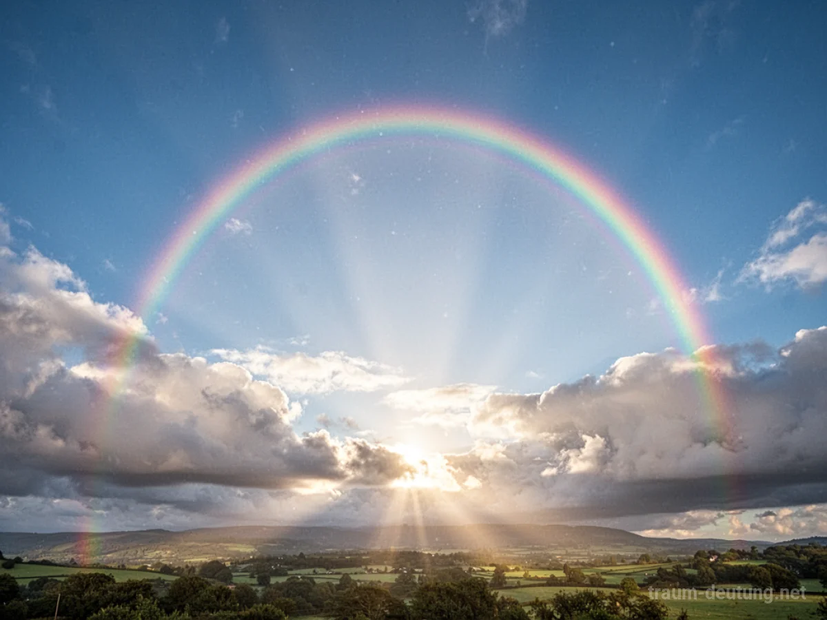 Ein bunter Regenbogen erscheint plötzlich am Himmel.