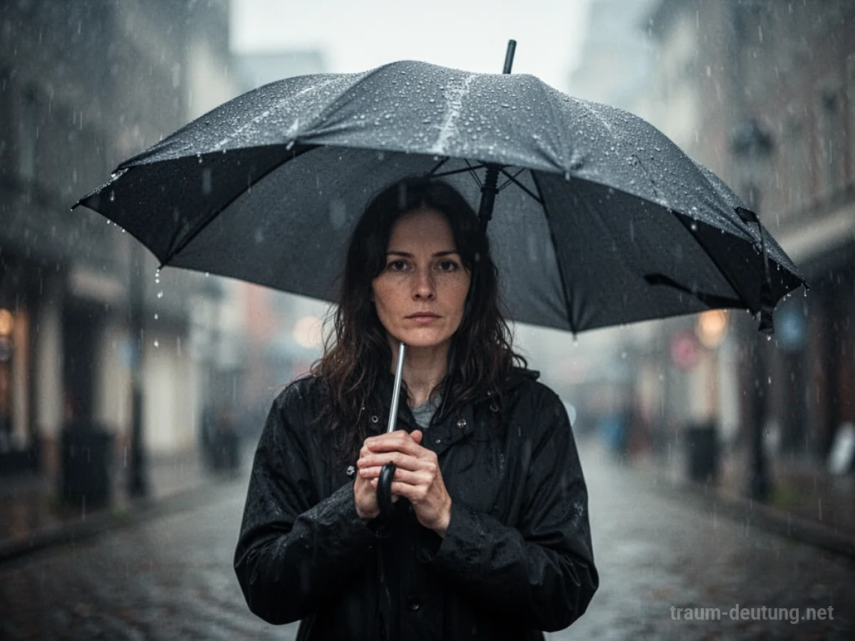 Eine Person hält einen offenen Regenschirm, der sie vor unsichtbaren Einflüssen schützt.