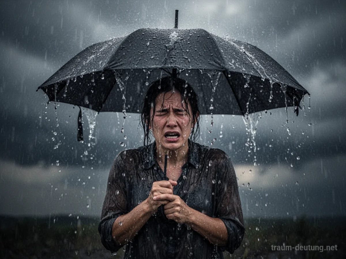 Person hält Regenschirm, durch den der Regen dringt