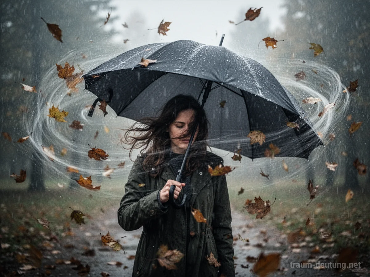 Regenschirm hält starkem Wind und Regen stand