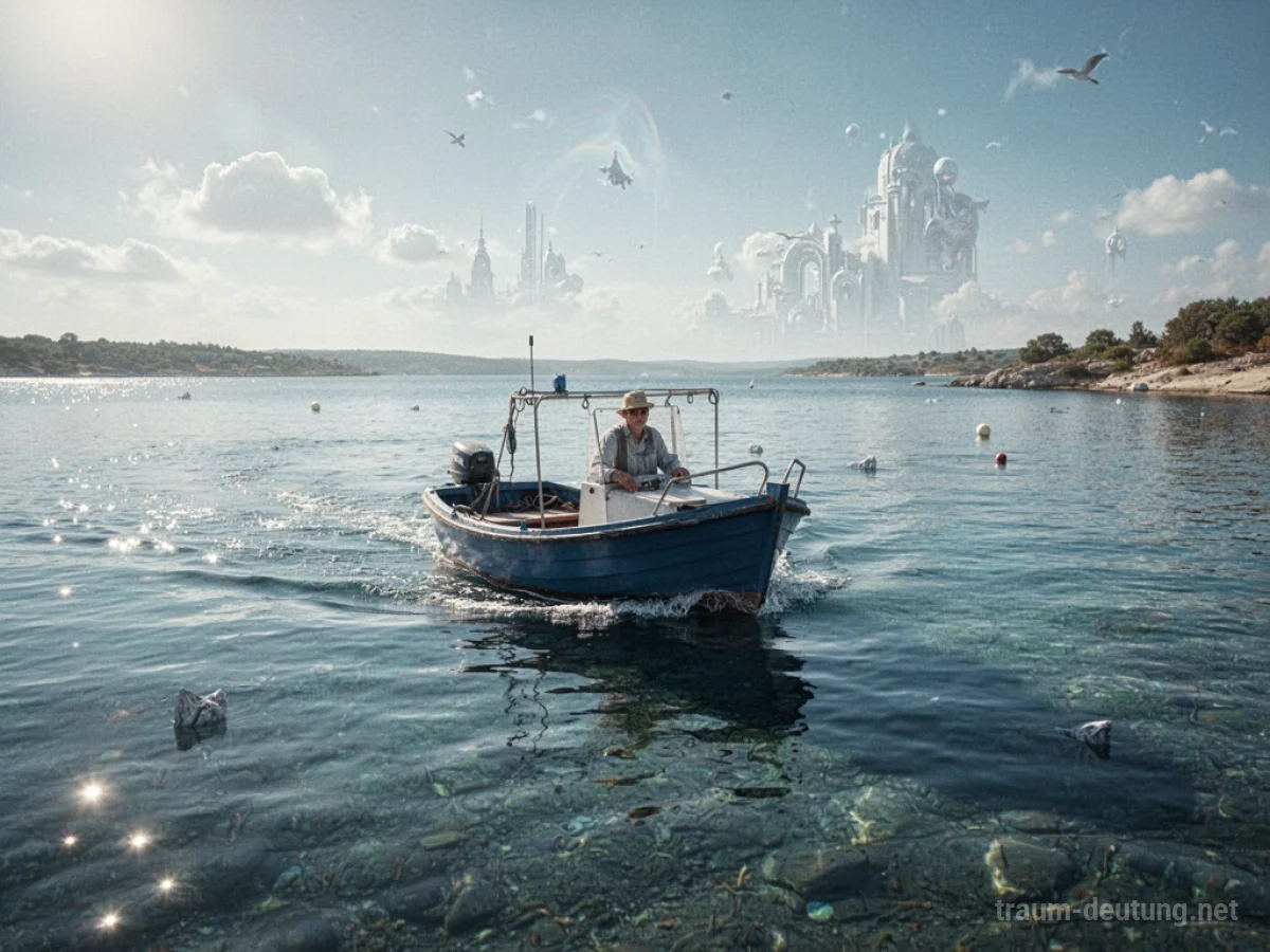 Ein Boot fährt auf ruhigem, klarem Wasser.