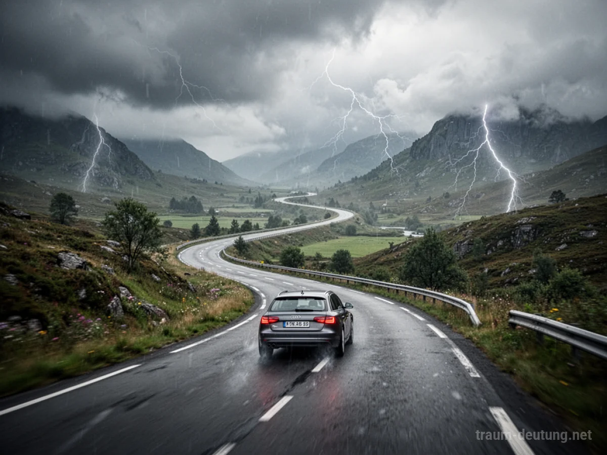 Auto fährt auf einer kurvenreichen Straße durch wechselnde Landschaften