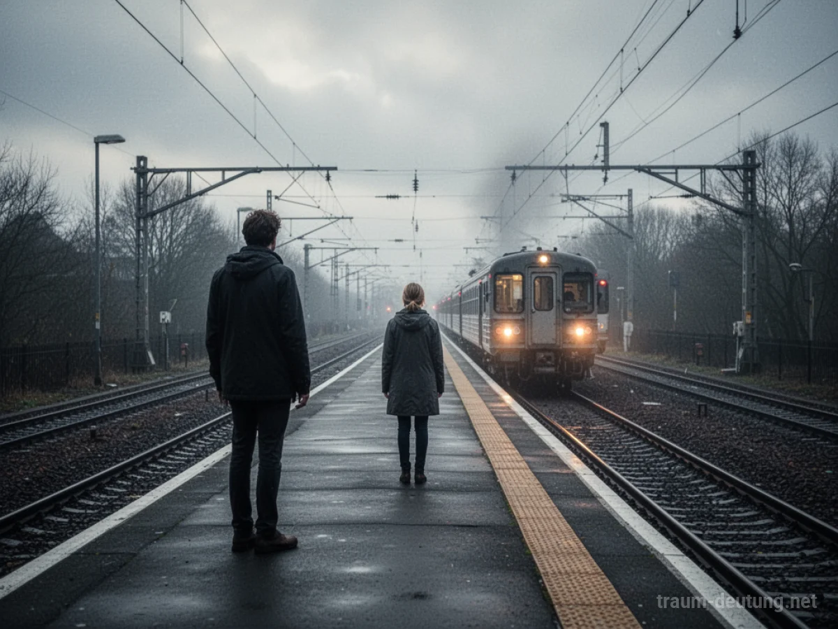 Person steht allein auf einem Bahnsteig und sieht einen wegfahrenden Zug
