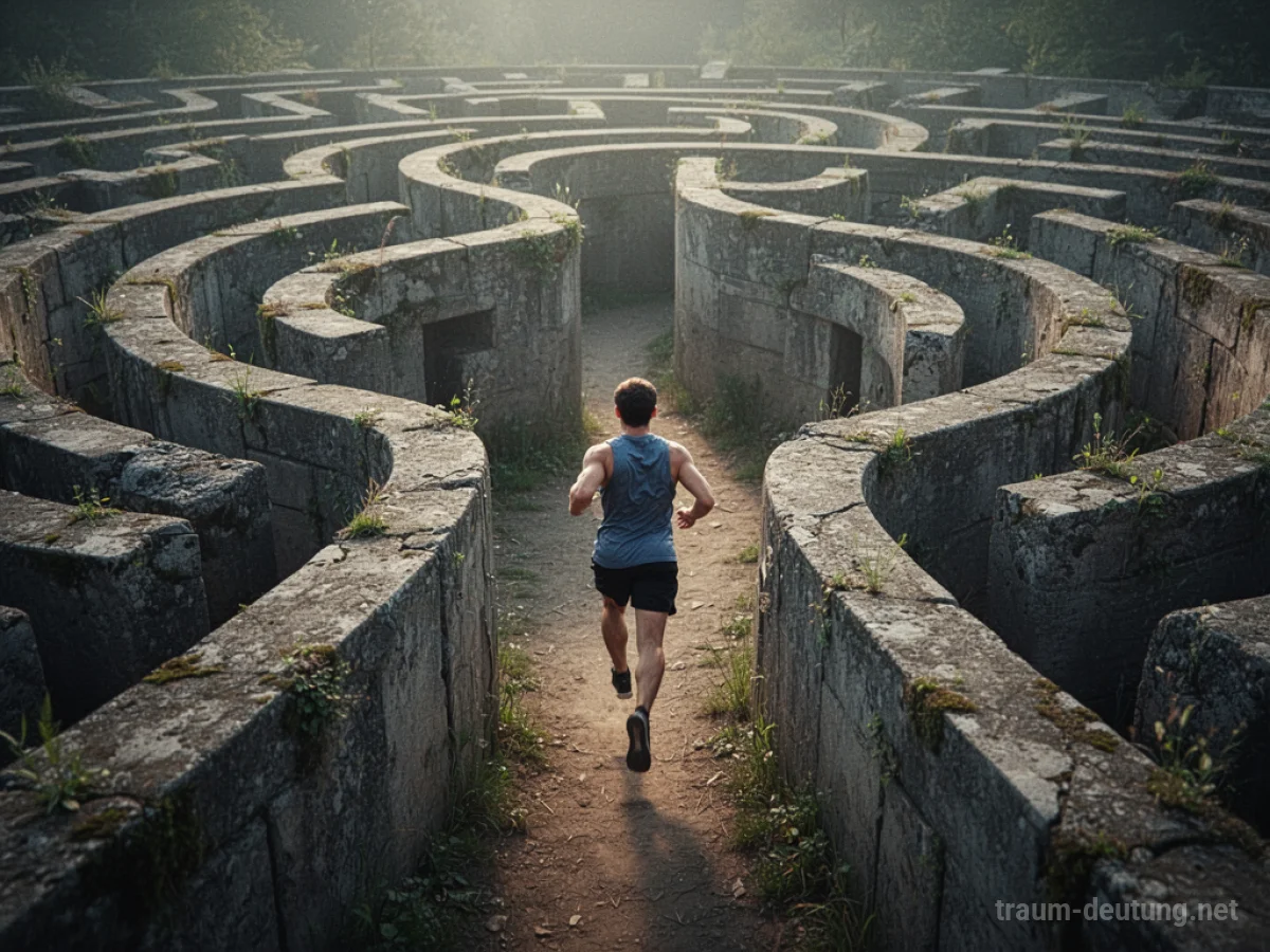 Person rennt durch ein dichtes Labyrinth auf unklarem Weg