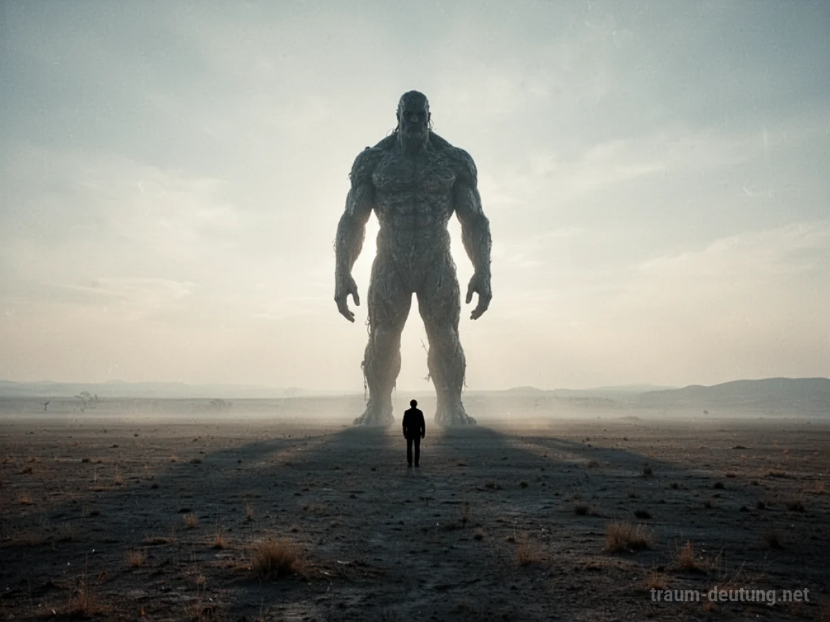 Ein riesiger Umriss einer Figur in der Ferne am Horizont.
