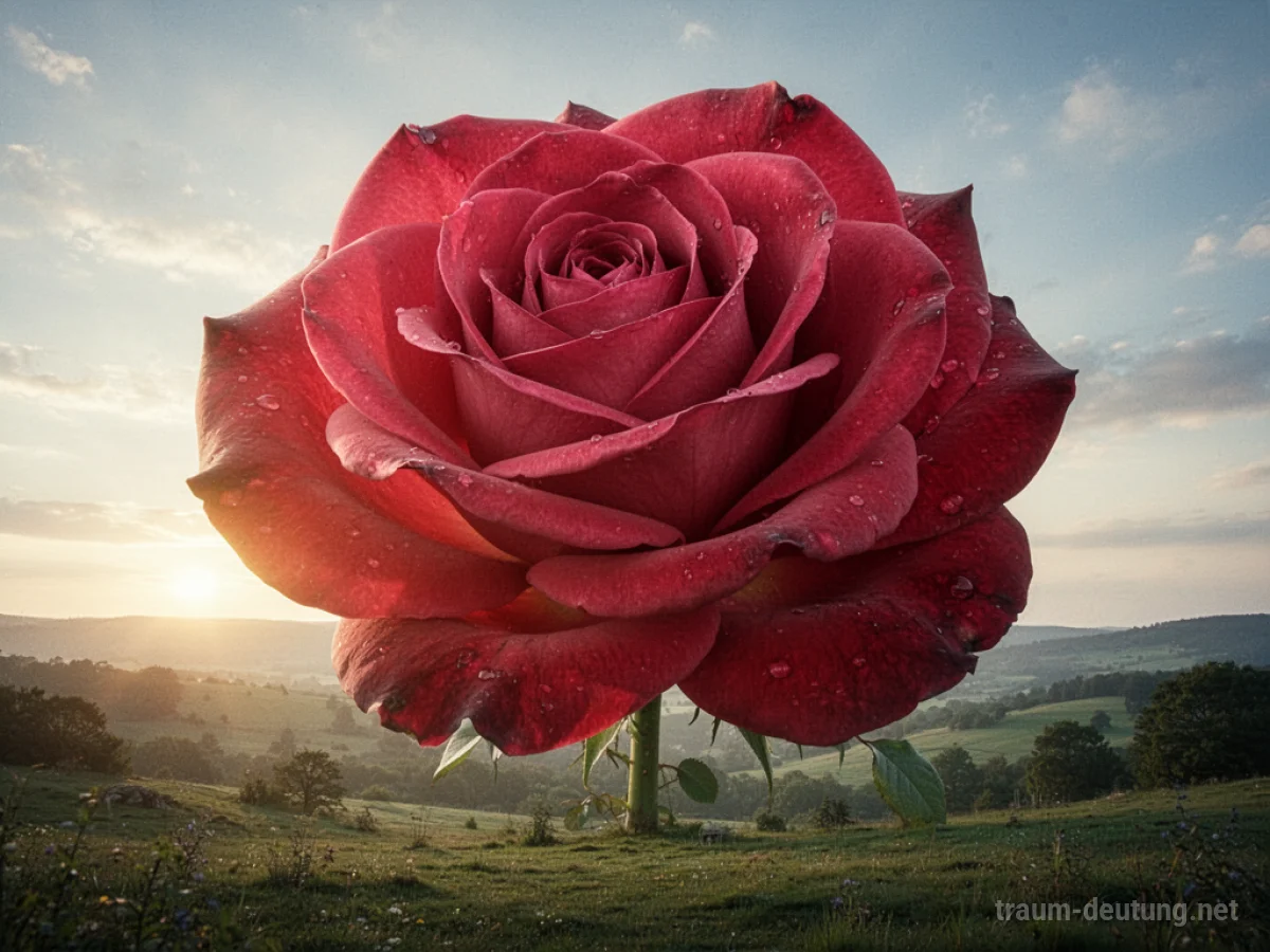 Eine gigantische, riesige Rose entfaltet ihre Blütenblätter im Sonnenlicht.