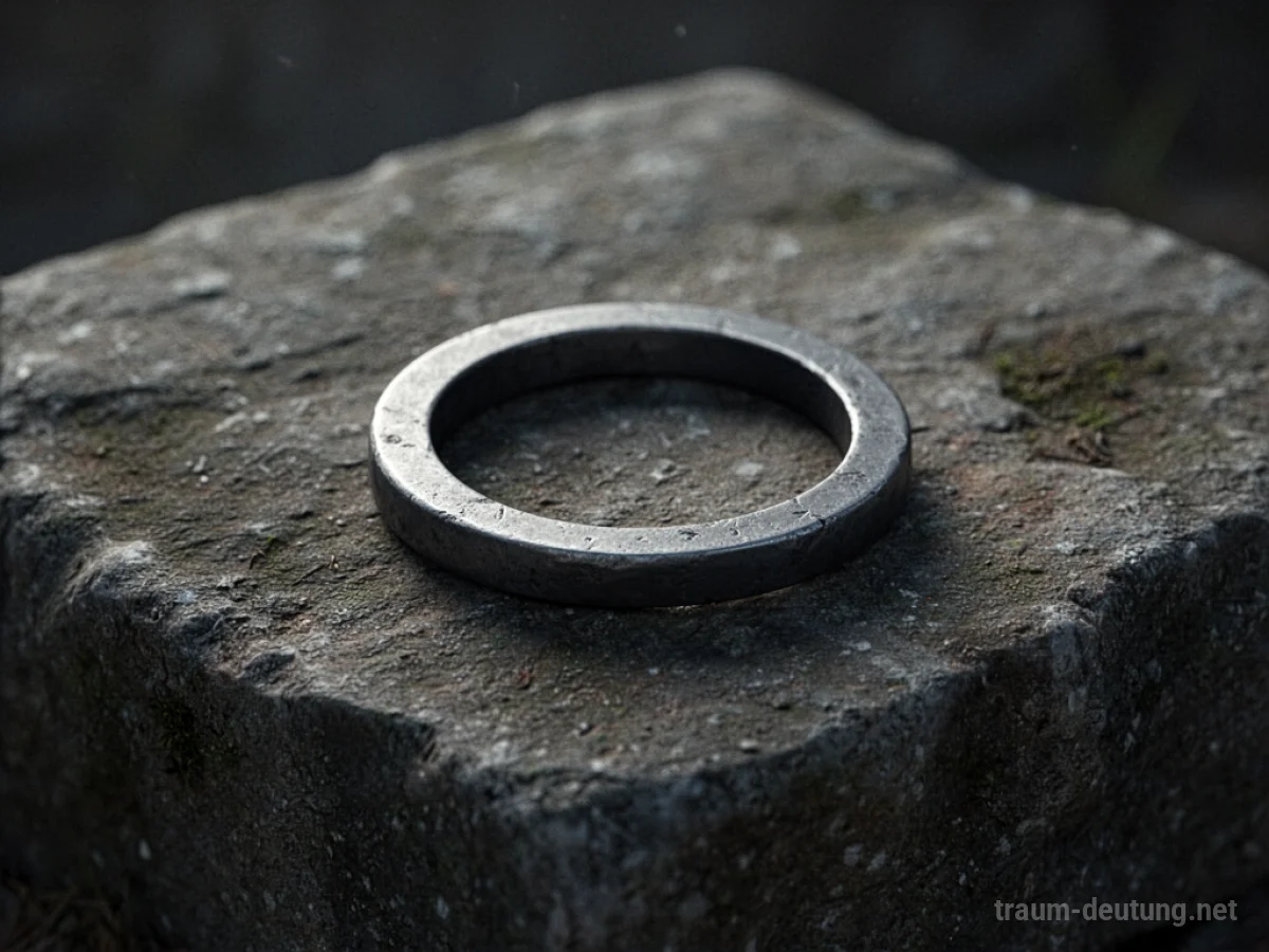 Ein einfacher Ring aus Eisen liegt auf rauem Stein.