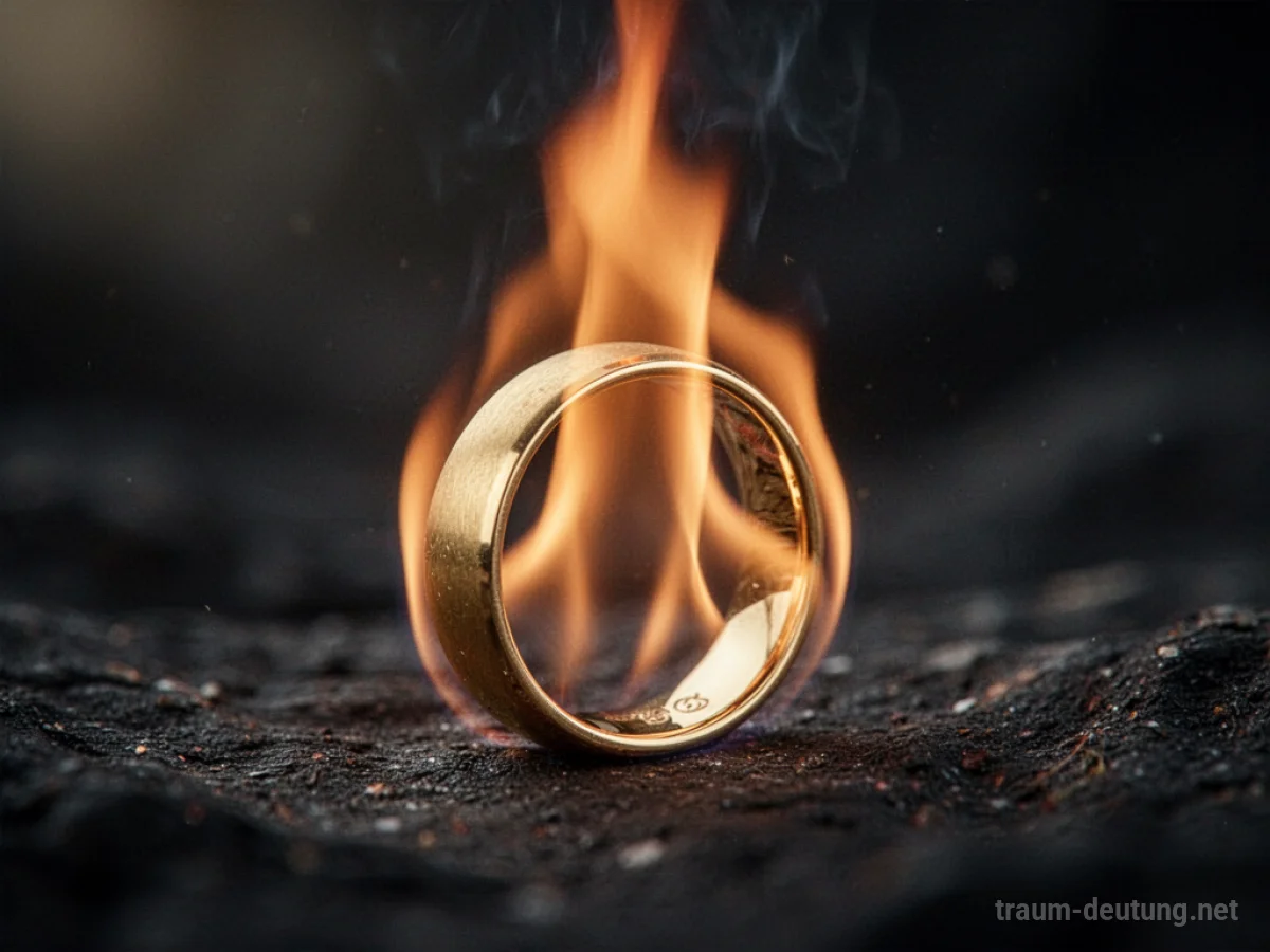 Ein goldener Ring steht in Flammen, die symbolisch für Veränderung stehen.