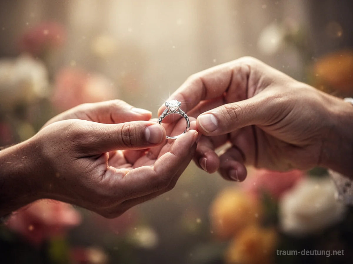 Eine Hand erhält einen glänzenden Ring von einer anderen Hand.