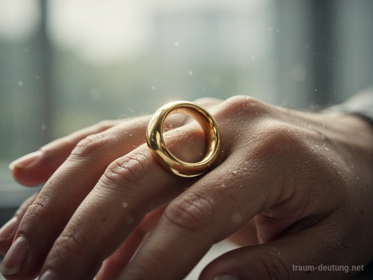 Ein goldener Ring, der an einer Hand größer wird.