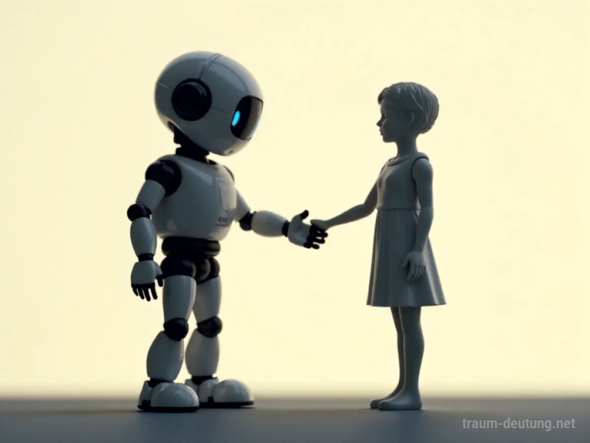 Ein freundlicher Roboter reicht einer menschlichen Silhouette eine helfende Hand.