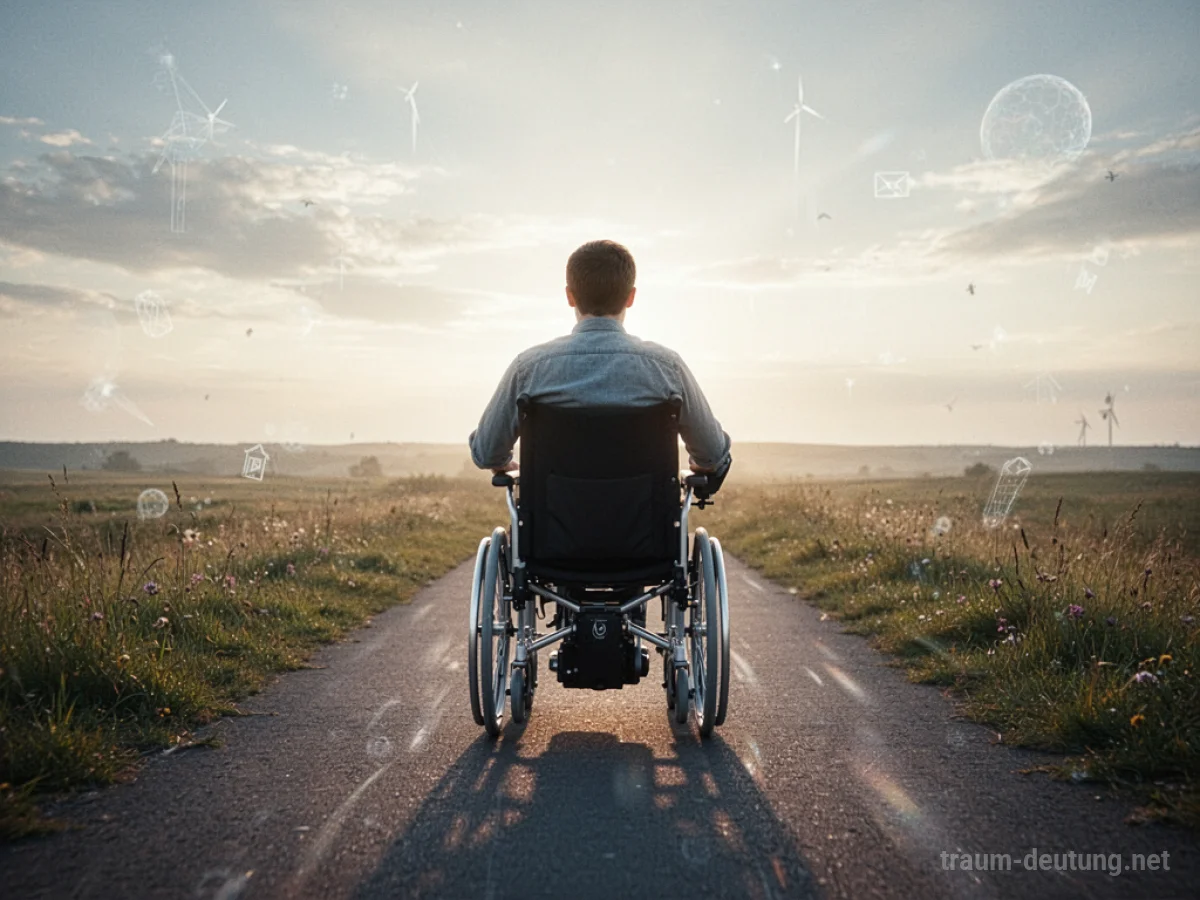 Ein motorisierter Rollstuhl fährt auf einem Weg in Richtung Horizont.