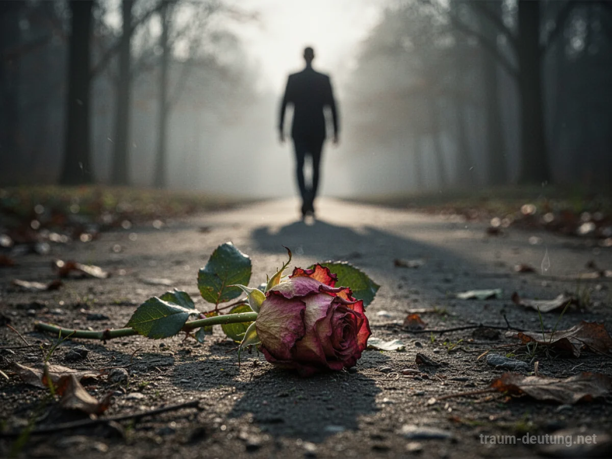 Gestohlene Rose liegt am Boden, Schattenfigur entfernt sich