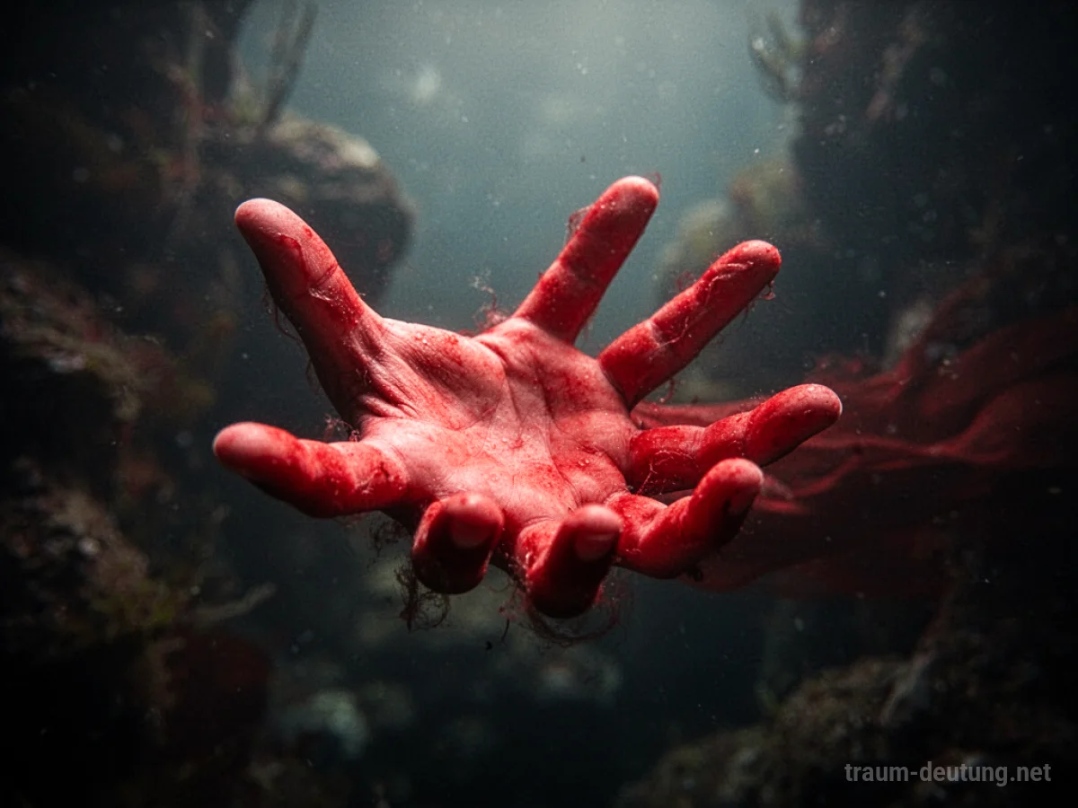 Eine stilisierte rote Hand, die aus der Dunkelheit ragt.