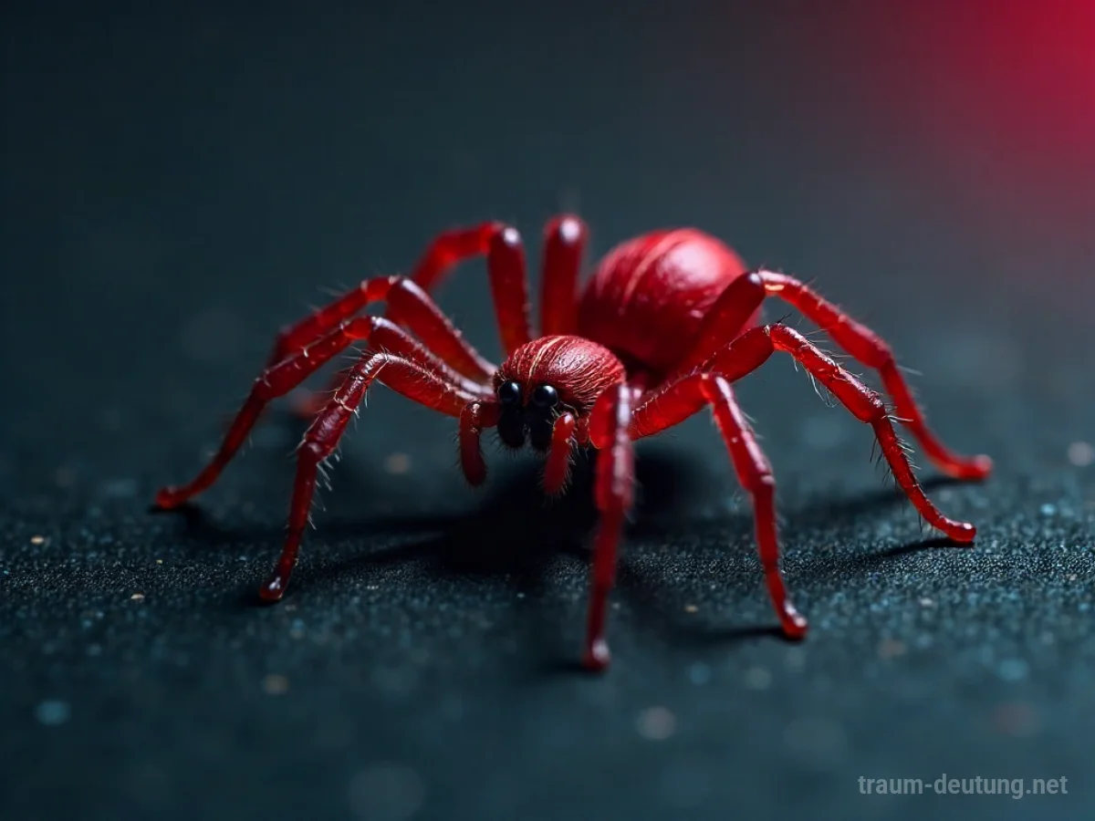 Eine stilisierte rote Spinne auf dunklem Hintergrund