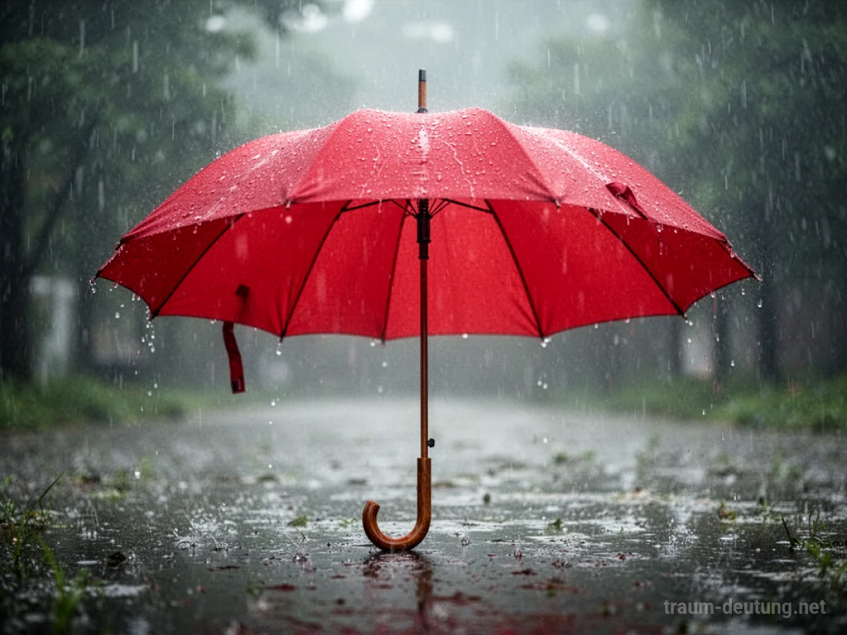 Ein leuchtend roter Regenschirm öffnet sich im sanften Regen.