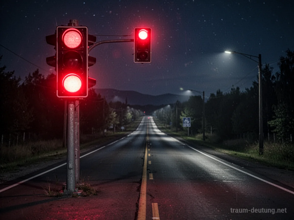 Rotes Licht einer Ampel auf dunkler Straße