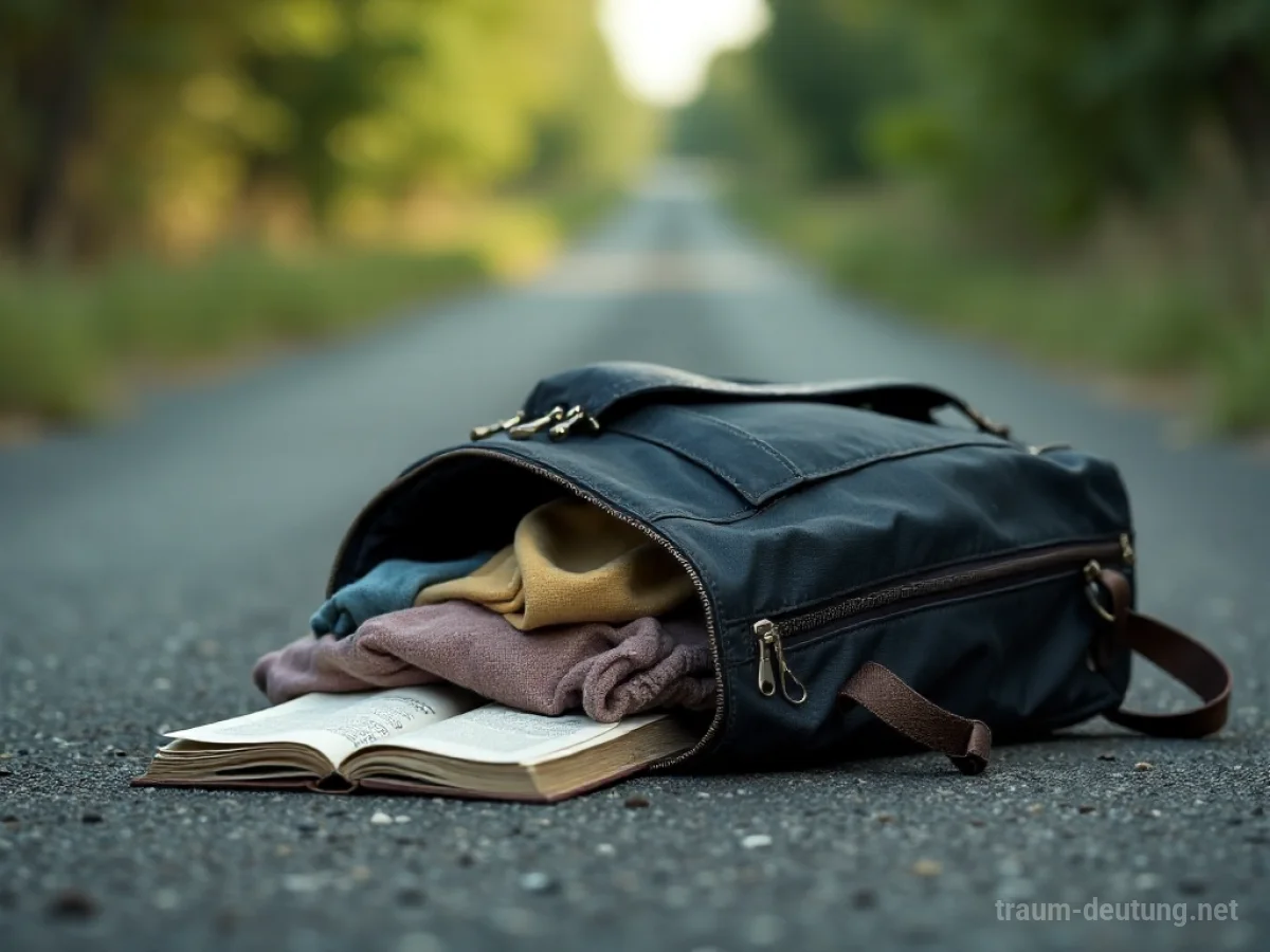 Ein aufgerissener Rucksack liegt am Boden und verliert seinen Inhalt.