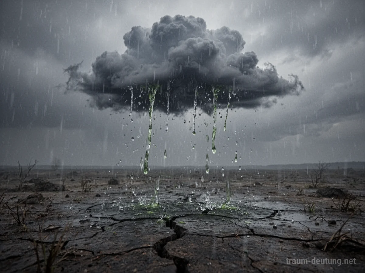 Saurer Regen fällt auf eine trockene, rissige Landschaft
