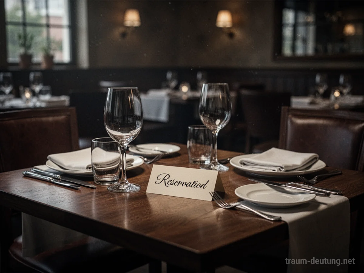 Ein gedeckter Tisch in einem Restaurant mit Reservierungskarte