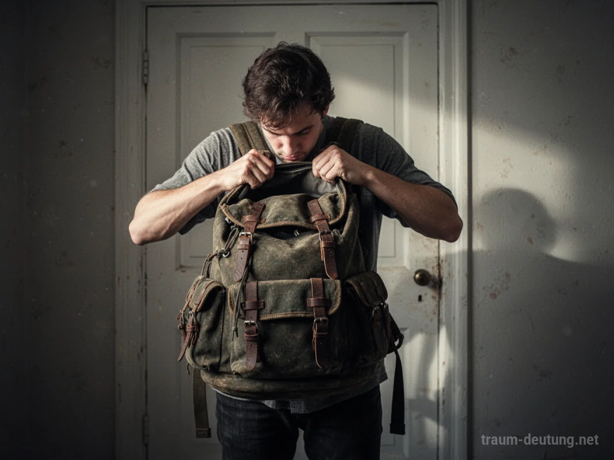Person versucht, einen alten Rucksack zu öffnen, der sich nicht öffnen lässt.