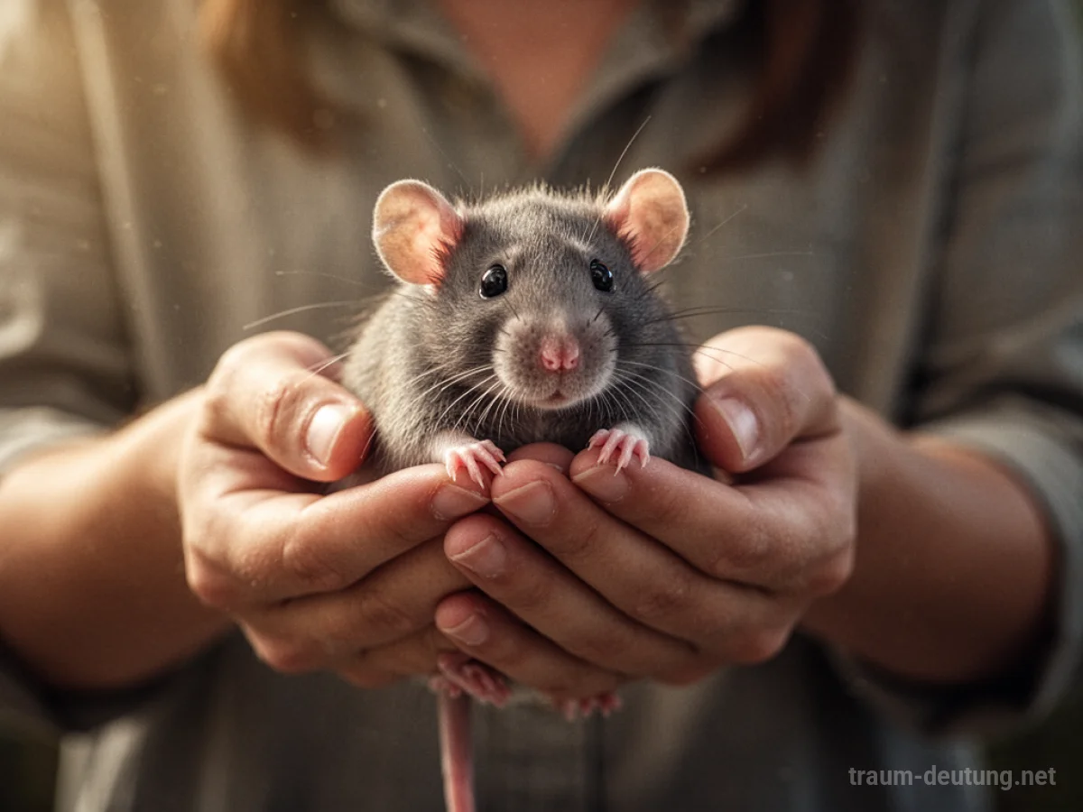 Person hält eine kleine, zahme Ratte als Haustier.
