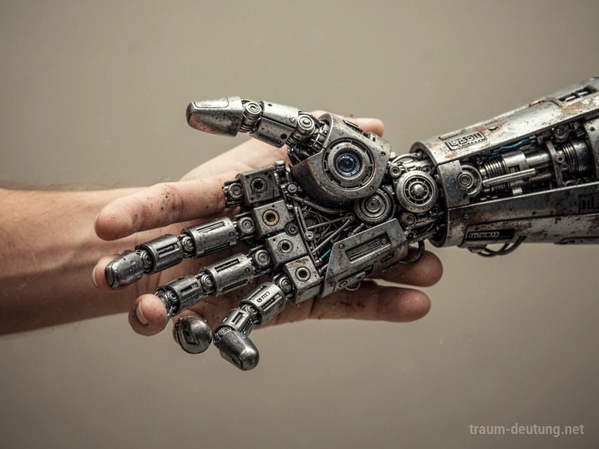 Eine menschliche Hand wandelt sich in eine mechanische Roboterhand.