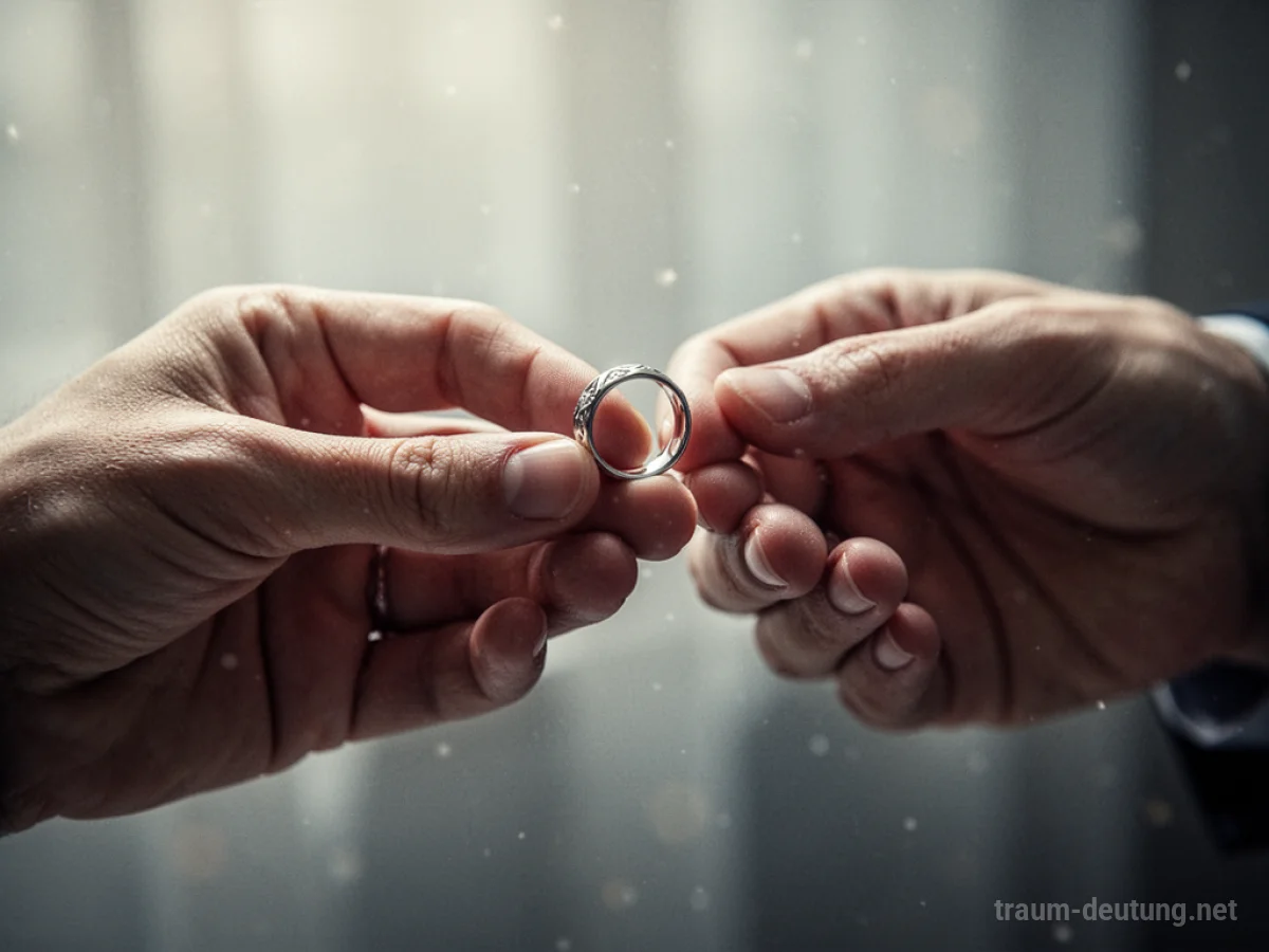 Hand erhält einen silbernen Ring als Geschenk.