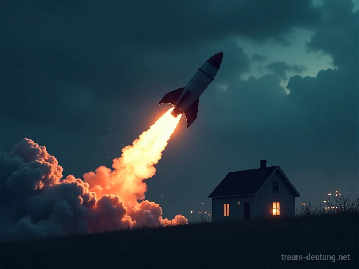 Eine Rakete fällt auf ein Haus im Dunkeln