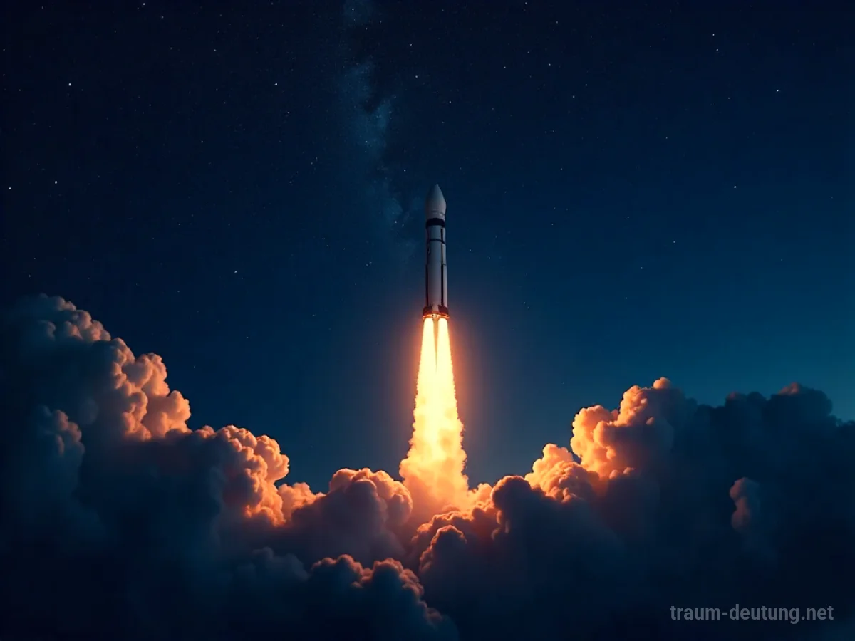 Eine Rakete steigt in den Nachthimmel auf und hinterlässt eine Lichtspur.