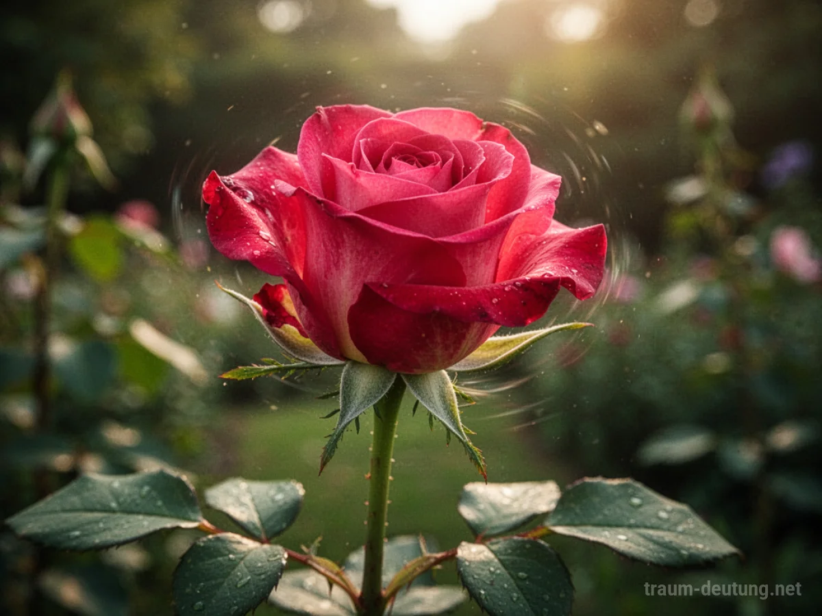 Eine Rose entfaltet sich schnell in einem Garten.