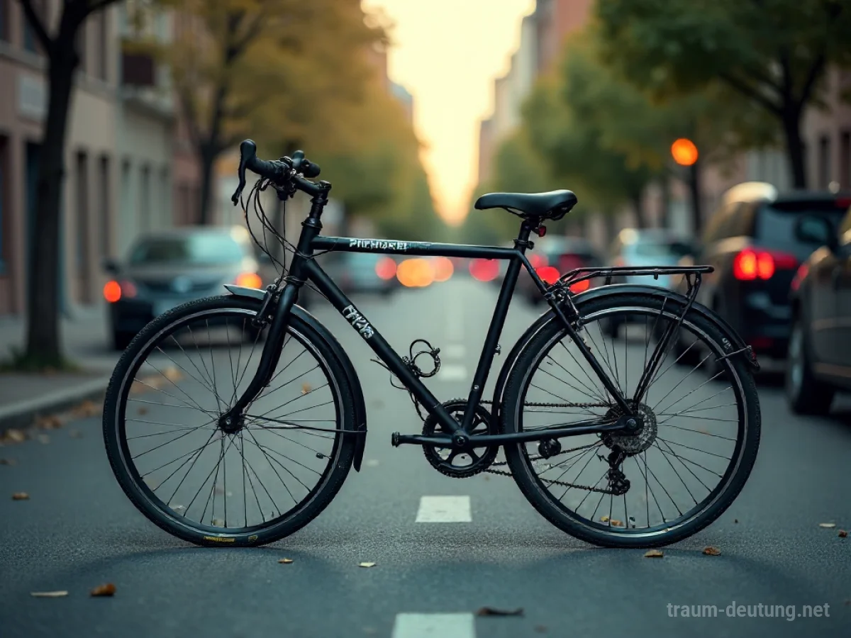 Ein Fahrrad ohne Vorderrad steht auf einer Straße.