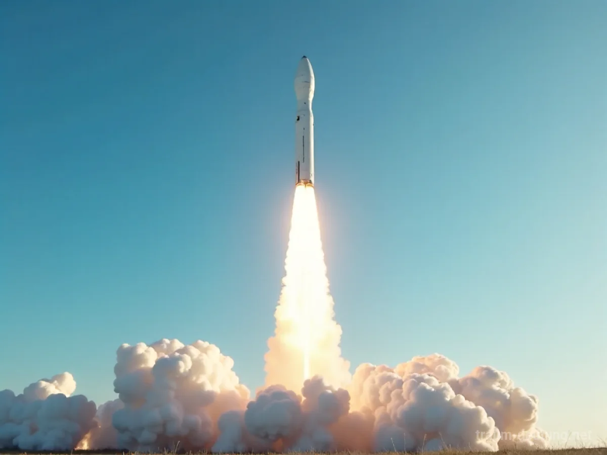 Eine Rakete startet und steigt in den Himmel auf
