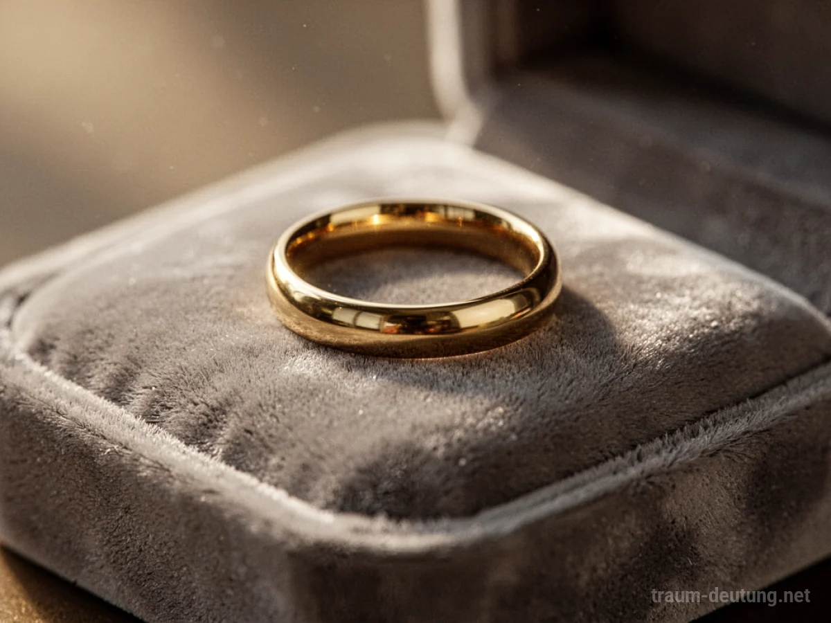 Ein glänzender Goldring liegt auf einem Samtkissen.