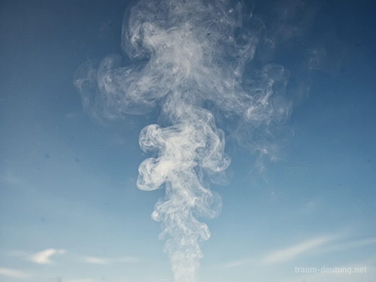 Aufsteigender weißer Rauch vor blauem Himmel