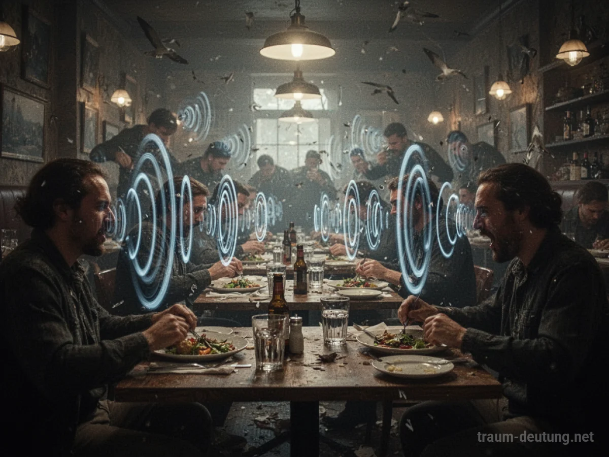 Chaotisches Restaurant mit vielen Menschen und Lärmwellen