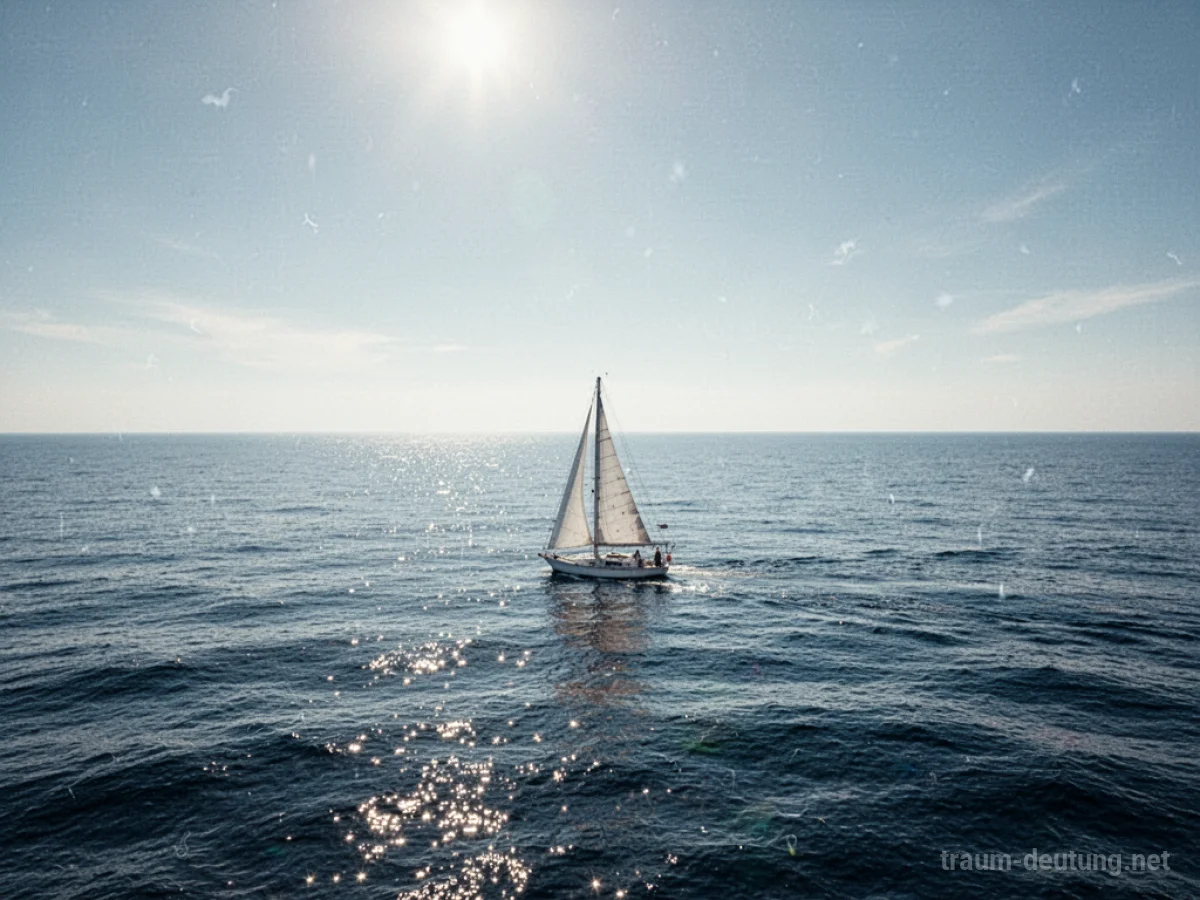 Ein einsames Segelboot auf ruhigem Meer unter klarem Himmel.
