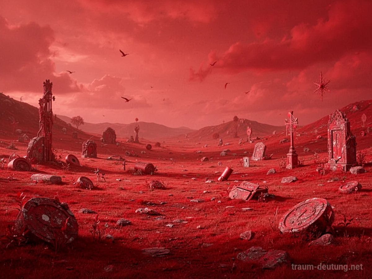 Eine Landschaft, in der alles von einem intensiven Rotton durchdrungen ist.