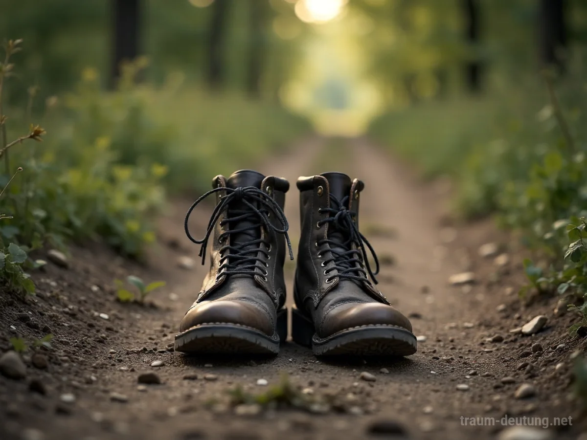 Abgetragene alte Stiefel auf einem staubigen Weg
