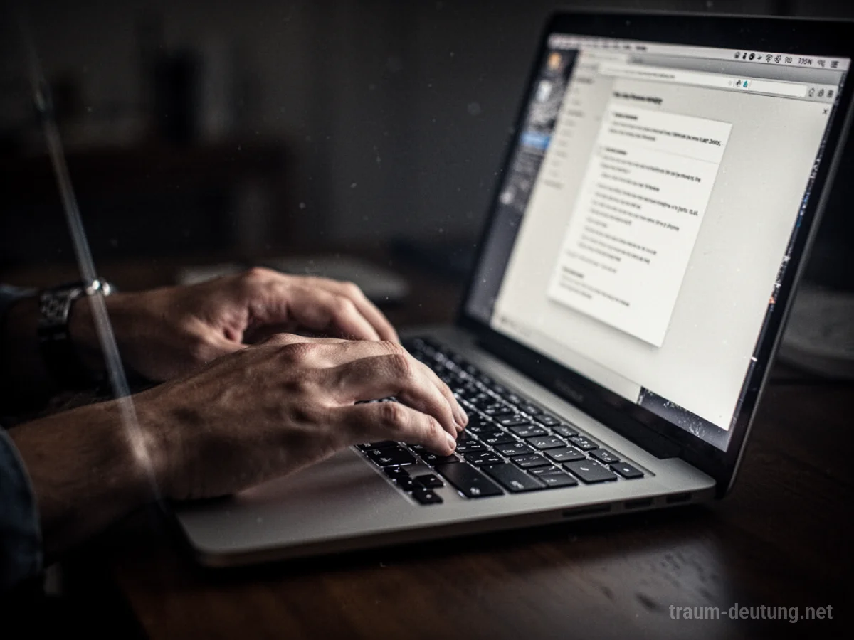Hände tippen auf einer Computertastatur in einem abgedunkelten Raum.