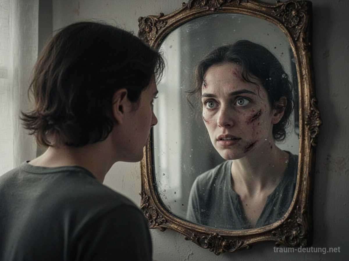 Person sieht ein anderes Ich im Spiegelbild.