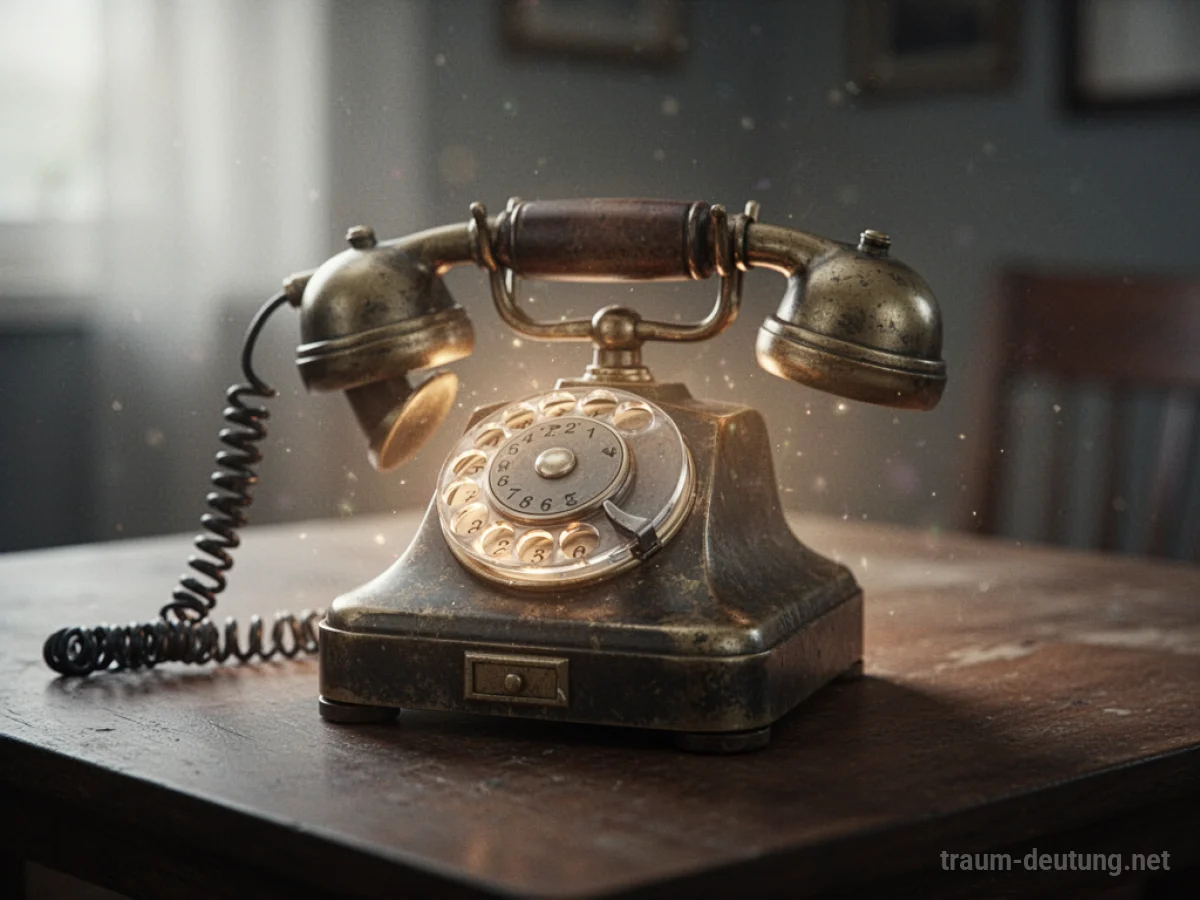 Ein altes Telefon mit leuchtendem Hörer in einem dunklen Raum.