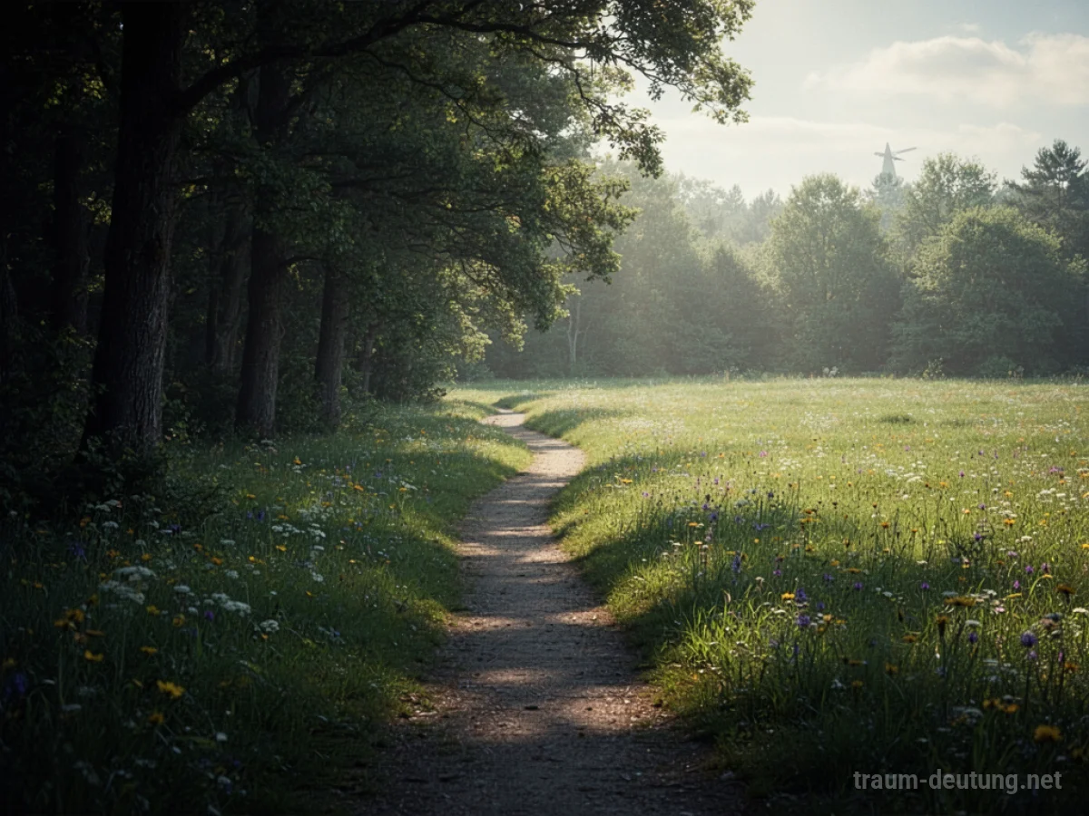 Weg aus einem dunklen Wald in eine sonnige Lichtung im Traum