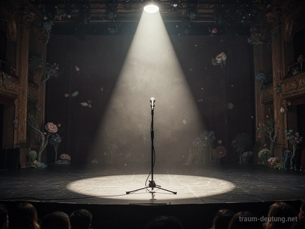 Leere Theaterbühne mit Scheinwerferlicht und Mikrofonständer