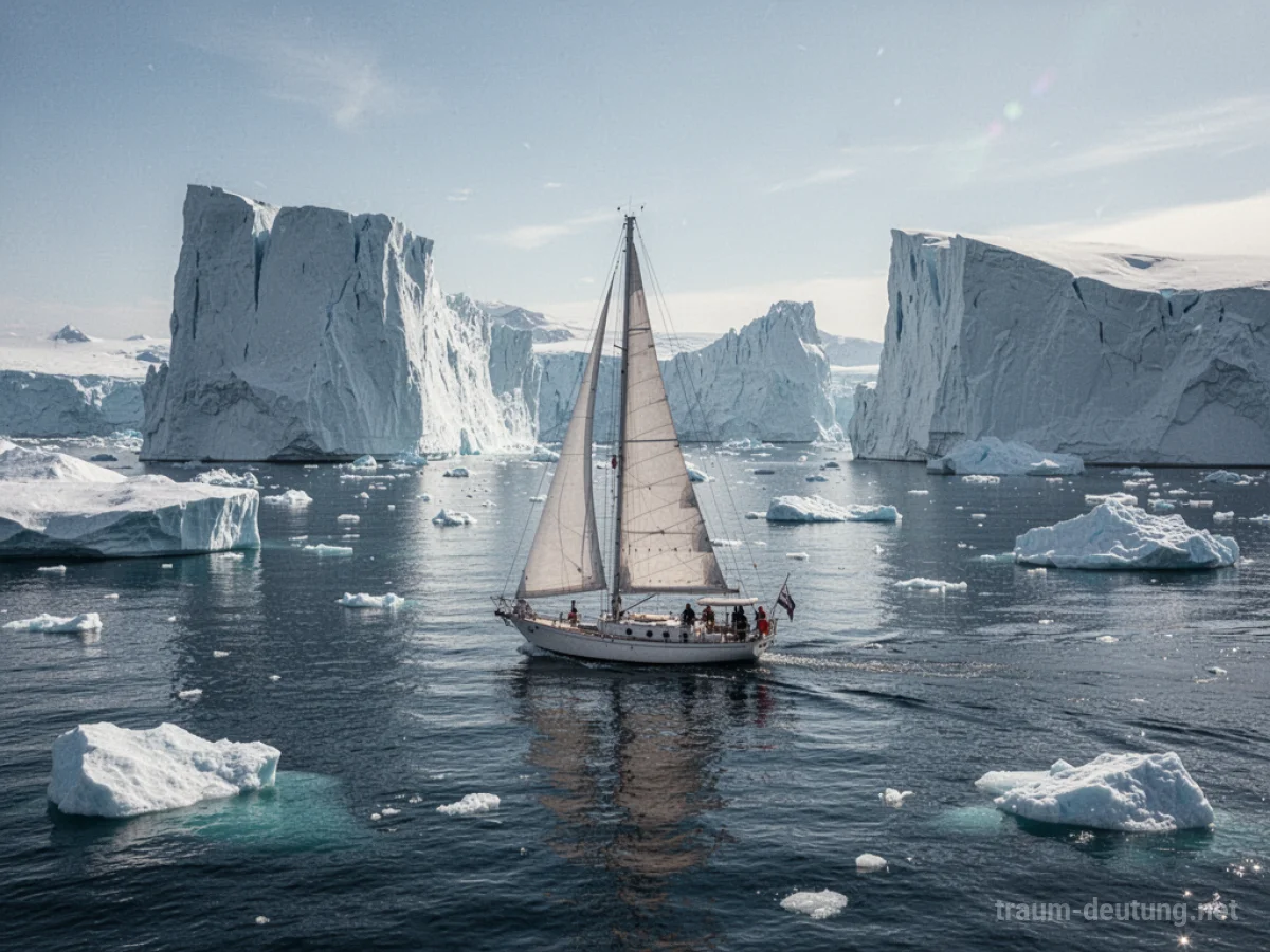 Segelboot navigiert durch Eisberge auf ruhiger See