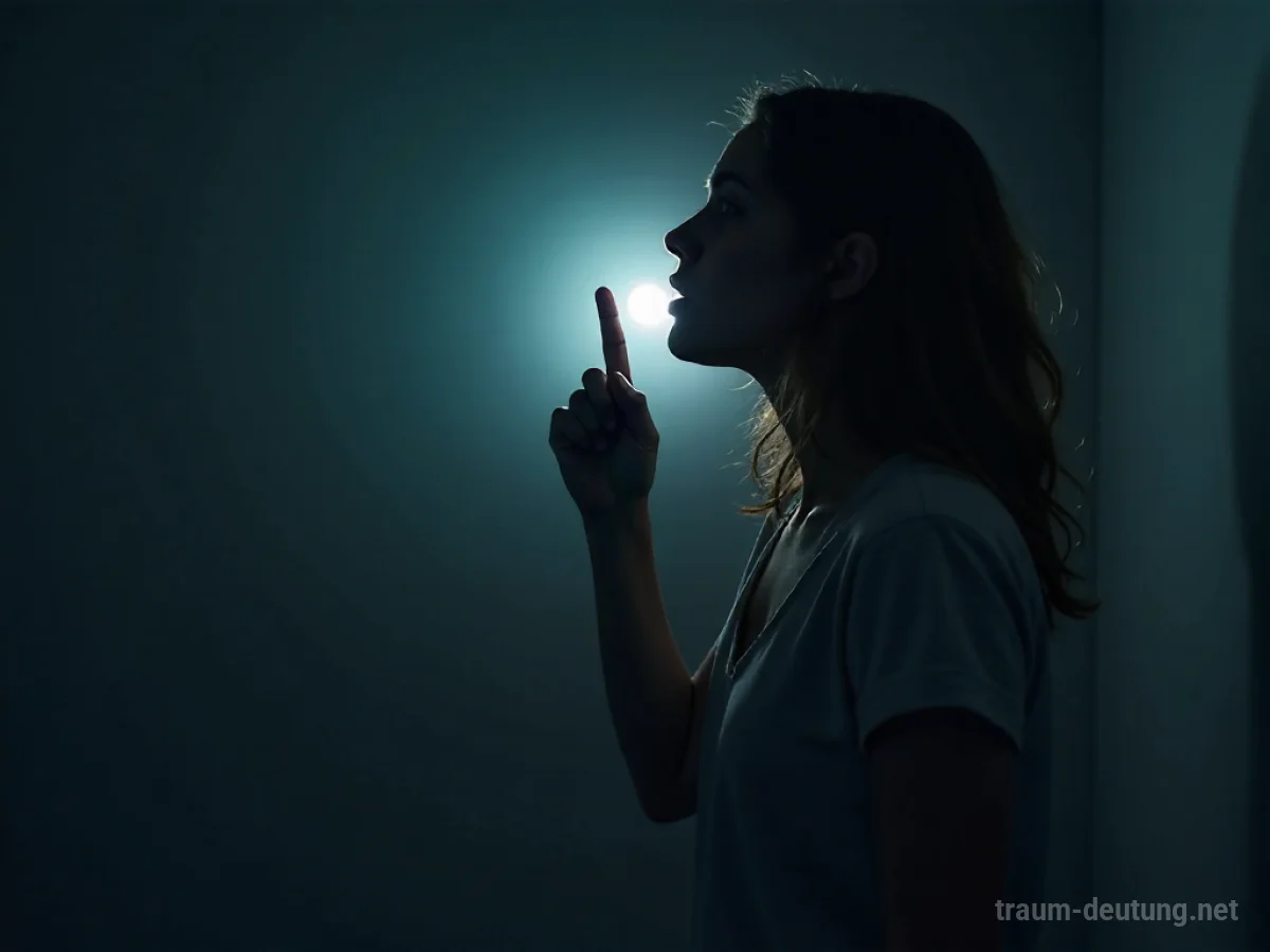 Eine Person spricht, aus deren Mund ein sanftes Licht strahlt.