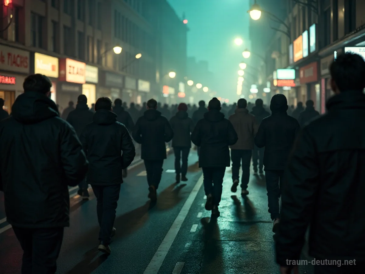 Menschen fliehen in einer dunklen Gasse vor unsichtbarer Gefahr
