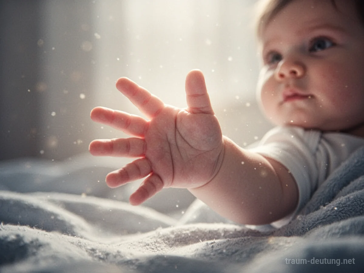 Baby-Sohn Hand greift aus sanftem Licht