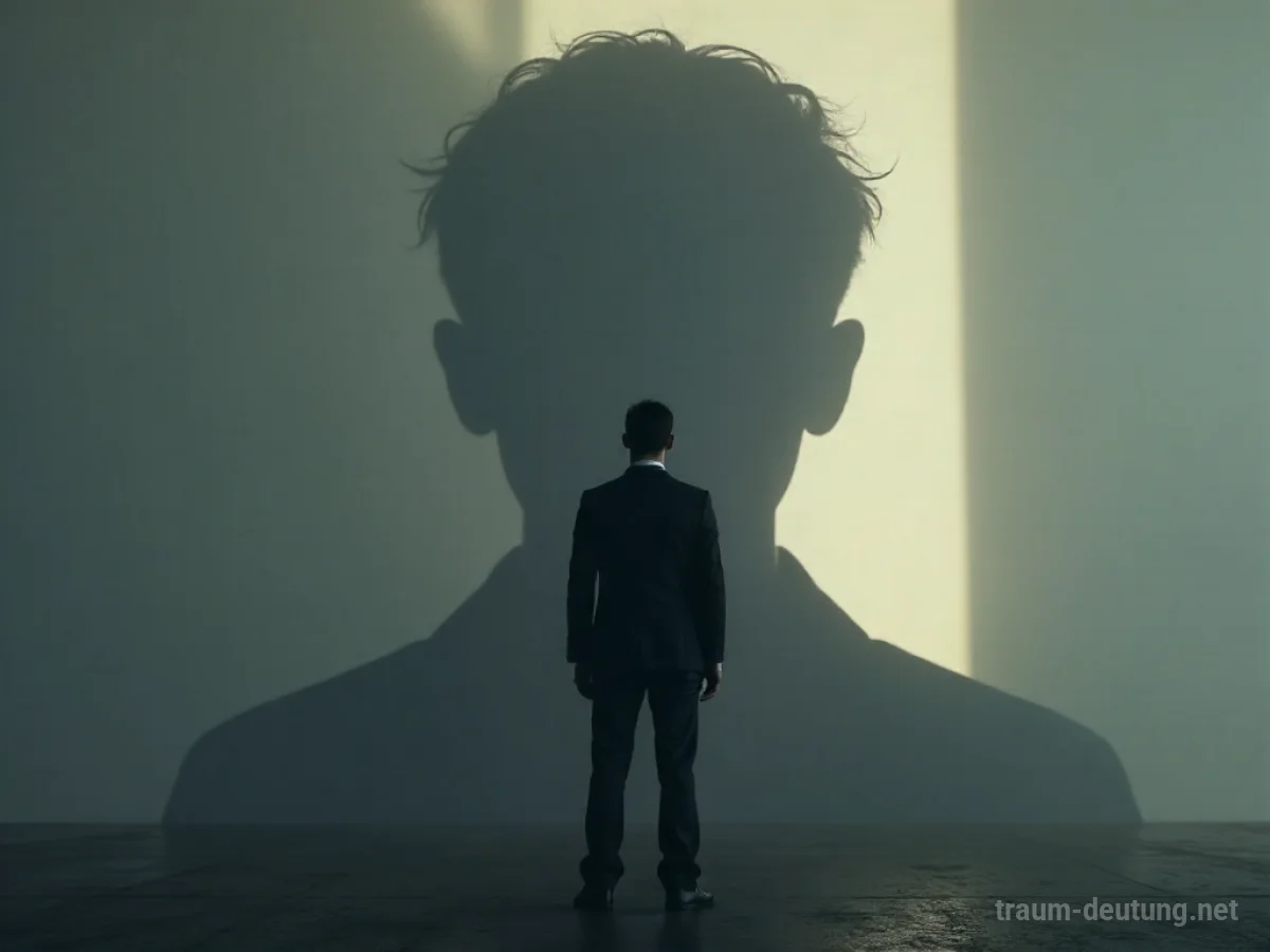 Silhouette einer Person vor einem dunklen Schattenbild, das Schuldgefühle symbolisiert.